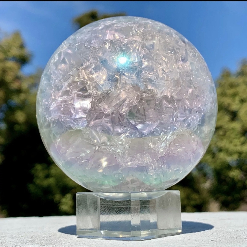 Irridescent Titanium Rainbow Quartz Crystal Ball Sphere Orb New - Picture 5 of 12